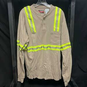 Bulwark- flame resistant long sleeve brown Henley shirt with reflective stripes